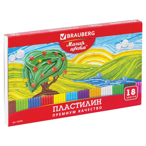 Пластилин классический BRAUBERG "МАГИЯ ЦВЕТА", 18 цветов, 360 г, со стеком, высшее качество, картонная упаковка, 103358 по низкой цене оптом 