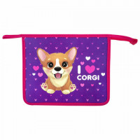 Папка для тетрадей ПИФАГОР А5, 1 отделение, пластик, на молнии, "I love corgi", 271085
