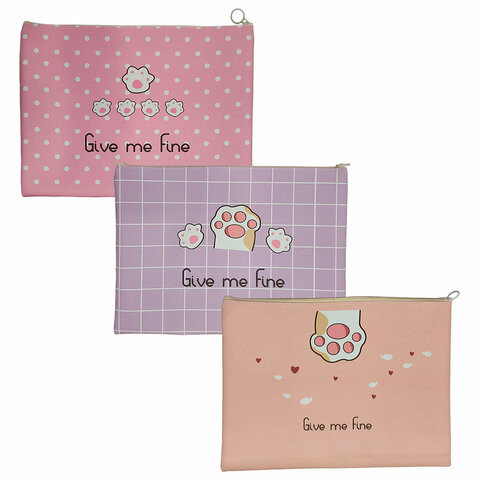 Папка для тетрадей ПИФАГОР А4, 1 отделение, ПВХ, на молнии, ассорти Pawesome, 32x23 см, 273829 по низкой цене оптом 