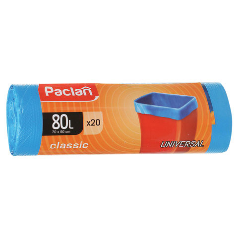 Мешки для мусора 80 л, синие, в рулоне 20 шт., ПНД, 12 мкм, 70х90 см, PACLAN "Classic", 402054 по низкой цене оптом 