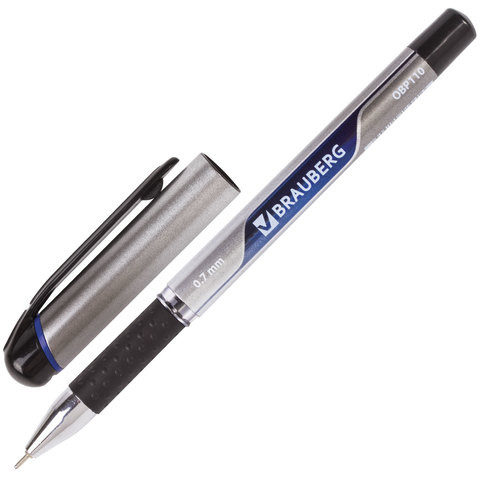 Ручка шариковая масляная с грипом BRAUBERG "Signature", СИНЯЯ, печать, узел 0,7 мм, линия письма 0,35 мм, 142688 по низкой цене оптом Краснодар, Москва, Уфа, Казань, Барнаул, Владивосток, Хабаровск, Сахалин, Красноярск, Екатеренбург, 