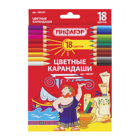 Карандаши цветные ПИФАГОР, 18 цветов, классические, заточенные, картонная упаковка, 180297 по низкой цене оптом 