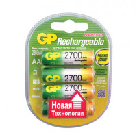 Батарейки аккумуляторные GP, АА, Ni-Mh, 2700 mAh, КОМПЛЕКТ 4 шт., блистер, 270AAHC-2DECRC4