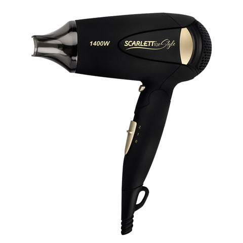 Фен SCARLETT SC-HD70IT10, мощность 1400 Вт, 2 скоростных режима, 2 темп режима, ионизация, пластик, черный по низкой цене оптом 