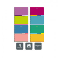 Тетради КОМПЛЕКТ 4 шт., А5, 96 л., BRAUBERG, гребень, клетка, глянцевый лак, "Color", 404403
