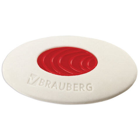 Ластик BRAUBERG "Oval PRO", 40х26х8 мм, овальный, красный пластиковый держатель, 229560 по низкой цене оптом Краснодар, Москва, Уфа, Казань, Барнаул, Владивосток, Хабаровск, Сахалин, Красноярск, Екатеренбург, 