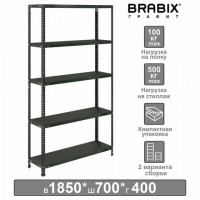 Стеллаж металлический BRABIX "ГРАФИТ MS KD-180/40/70-5", лофт, 1800х700х400 мм, 5 полок, 291268, S240BR124593