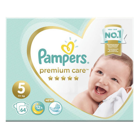 Подгузники, 64 шт., PAMPERS (Памперс) "Premium Care", размер 5 (11+ кг), 1210792 по низкой цене оптом 