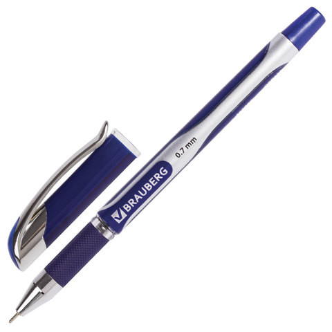 Ручка шариковая масляная с грипом BRAUBERG "Sigma Plus", СИНЯЯ, печать, узел 0,7 мм, линия письма 0,35 мм, 142689 по низкой цене оптом Краснодар, Москва, Уфа, Казань, Барнаул, Владивосток, Хабаровск, Сахалин, Красноярск, Екатеренбург, 