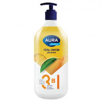 Гель-смузи для душа 3в1 для тела, рук и ванны 1л AURA FAMILY "Дыня, ананас, персик", дозатор, 14950