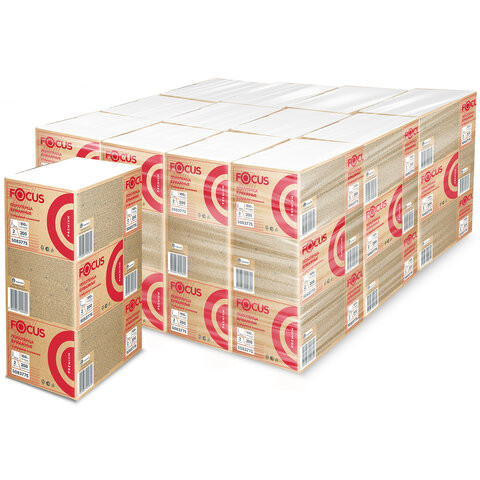 Полотенца бум. 250шт FOCUS (Система H2) Premium, 2-сл белые, КОМПЛЕКТ 15пач, 24х20, Z, 5083775 по низкой цене оптом 