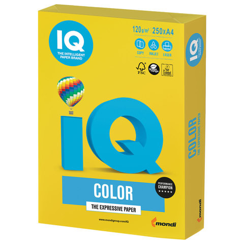 Бумага цветная IQ color, А4, 120 г/м2, 250 л., интенсив, ярко-желтая, IG50 по низкой цене оптом 