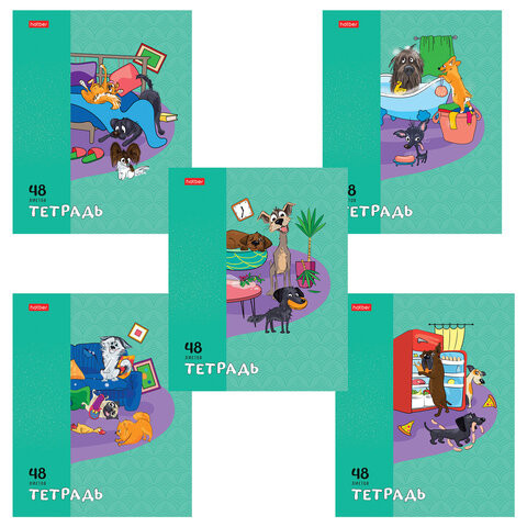 Тетрадь А5 48л. HATBER скоба, клетка, обложка картон, Dog mafia (микс в спайке), 48Т5, 48Т5В1 по низкой цене оптом 