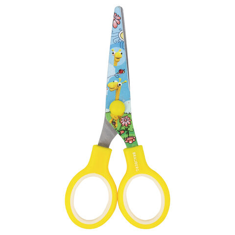Ножницы BRAUBERG "Kid Series", 130 мм, жёлтые, с цветной печатью "Жирафы", закругленные, 232269 по низкой цене оптом 