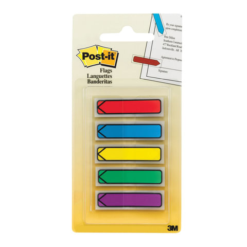 Закладки клейкие POST-IT, пластиковые, 12 мм, 5 цветов х 20 шт., стрелки, 684-ARR1 по низкой цене оптом 
