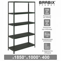 Стеллаж металлический BRABIX "ГРАФИТ MS KD-180/40-5", лофт, 1800х1000х400 мм, 5 полок, 291269, S240BR144593