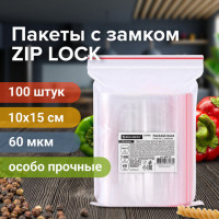 Пакеты ZIP LOCK "зиплок" ПРОЧНЫЕ, комплект 100 шт., 10х15 см, ПВД, 60 мкм, BRAUBERG EXTRA, 608170