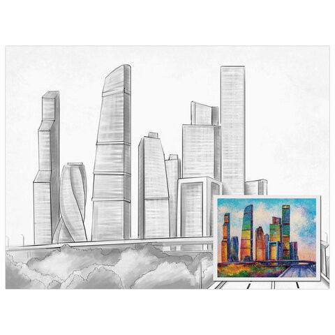 Холст на картоне с контуром BRAUBERG ART CLASSIC "МЕГАПОЛИС", 30х40см, грунтованный, хлопок, 191543 по низкой цене оптом Краснодар, Москва, Уфа, Казань, Барнаул, Владивосток, Хабаровск, Сахалин, Красноярск, Екатеренбург, 