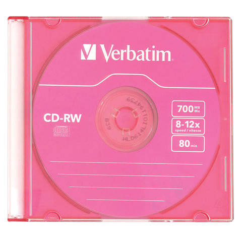 Диск CD-RW VERBATIM, 700 Mb, 8х-12х, Colour Slim Case, 43167 по низкой цене оптом Краснодар, Москва, Уфа, Казань, Барнаул, Владивосток, Хабаровск, Сахалин, Красноярск, Екатеренбург, 