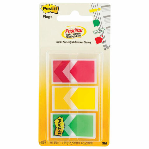 Закладки клейкие POST-IT стрелки, пластиковые, 24 мм, 3 цвета х 20 шт., 682-ARR-RYG по низкой цене оптом 
