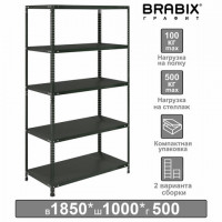 Стеллаж металлический BRABIX "ГРАФИТ MS KD-180/50-5", лофт, 1800х1000х500 мм, 5 полок, 291270, S240BR145593