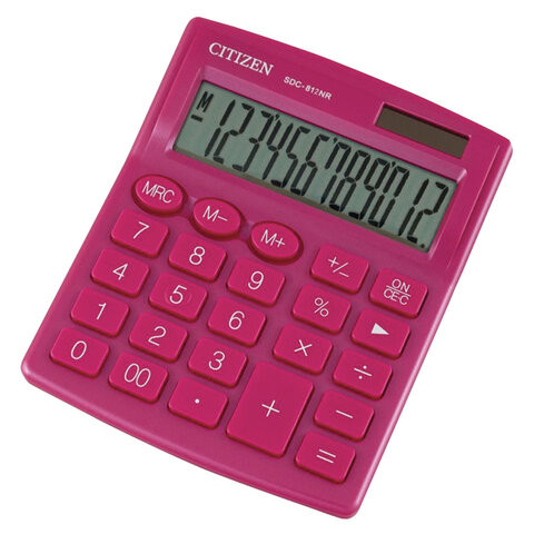 Калькулятор настольный CITIZEN SDC-812NRPKE, КОМПАКТНЫЙ (124х102 мм), 12 разрядов, двойное питание, РОЗОВЫЙ по низкой цене оптом 