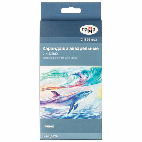 Карандаши акварельные ГАММА "Лицей", 24 цвета, заточенные, шестигранные, кисть, картонная упаковка, 221118_04 по низкой цене оптом Краснодар, Москва, Уфа, Казань, Барнаул, Владивосток, Хабаровск, Сахалин, Красноярск, Екатеренбург, 