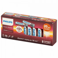 Батарейки алкалиновые "пальчиковые" КОМПЛЕКТ 20 шт PHILIPS Power Alkaline, АА (LR6,24, Б0064673