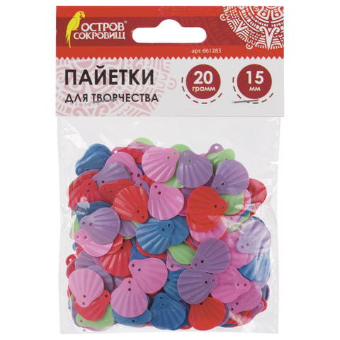Пайетки для творчества "Ракушки", цвет пастель ассорти, 15 мм, 20 грамм, ОСТРОВ СОКРОВИЩ, 661283 по низкой цене оптом 