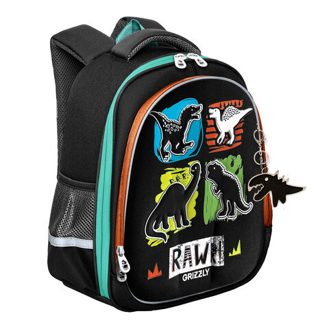 Ранец GRIZZLY анатомическая спинка, c брелоком, для мальчиков, DINO, 36х28х20 см, RAz, RAz-387-6/1 по низкой цене оптом 