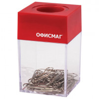 Скрепочница магнитная ОФИСМАГ с 30 скрепками, прозрачный корпус, 225190