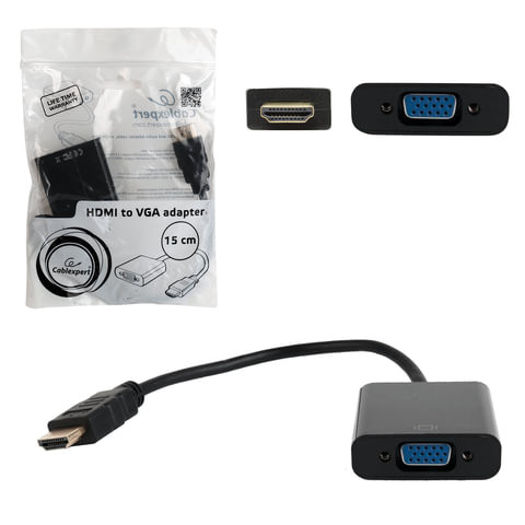 Кабель-переходник HDMI-VGA, 15 см, CABLEXPERT, M-F, для передачи аналогового видео, A-HDMI-VGA-04 по низкой цене оптом 