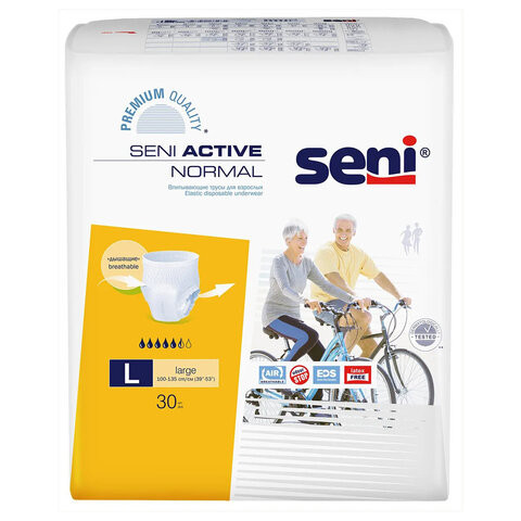 Подгузники-трусы для взрослых SENI ACTIVE NORMAL Large, КОМПЛЕКТ 30 шт., одноразовые, SE-096-LA30-RU0 по низкой цене оптом 