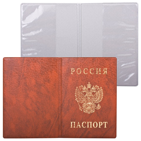 Обложка для паспорта с гербом, ПВХ, печать золотом, светло коричневая, ДПС, 2203.В-104 по низкой цене оптом 