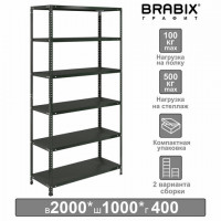 Стеллаж металлический BRABIX "ГРАФИТ MS KD-195/40-6", лофт, 1950х1000х400 мм, 6 полок, 291272, S240BR244693