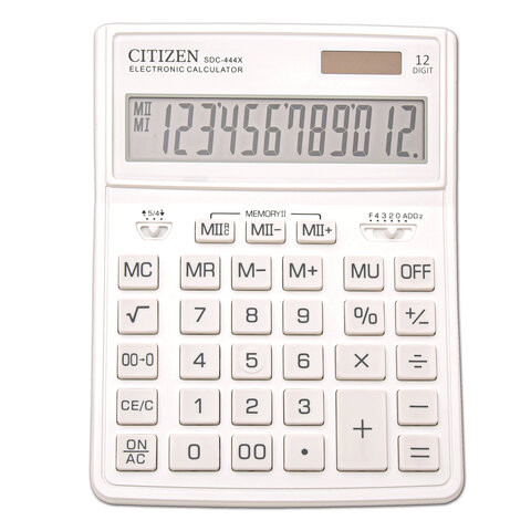 Калькулятор настольный CITIZEN SDC-444WHE (204х155 мм), 12 разрядов, двойное питание, БЕЛЫЙ по низкой цене оптом 