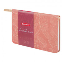 Еженедельник датированный 2026 МАЛЫЙ ФОРМАТ 95х155мм А6 BRAUBERG Foliage, под кожу, розовый, 117199