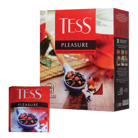Чай TESS (Тесс) "Pleasure", черный с шиповником и яблоком, 100 пакетиков по 1,5 г, 0919-09 по низкой цене оптом 