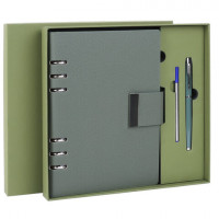 Ежедневник на кольцах в наборе с ручкой А5 165x229мм BRAUBERG "Lux", под кожу, 100 листов, зеленый, 116858