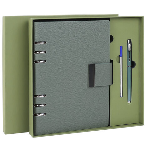 Ежедневник на кольцах в наборе с ручкой А5 165x229мм BRAUBERG "Lux", под кожу, 100 листов, зеленый, 116858 по низкой цене оптом Ежедневник на кольцах в наборе с ручкой А5 165x229мм BRAUBERG "Lux", под кожу, 100 листов, зеленый, 116858 по низкой цене оптом