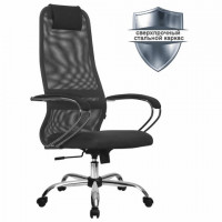 Кресло офисное МЕТТА "SU-B-8" хром, ткань-сетка, сиденье мягкое, темно-серое