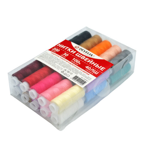 Нитки швейные 40ЛШ 200 м, полиэстер, НАБОР 30 цветов, в ПОДАРОК набор игл, DEVELIA (Девелиа), 609627 по низкой цене оптом Нитки швейные 40ЛШ 200 м, полиэстер, НАБОР 30 цветов, в ПОДАРОК набор игл, DEVELIA (Девелиа), 609627 по низкой цене оптом