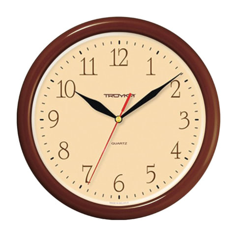 Часы настенные TROYKA 21234287, круг, бежевые, коричневая рамка, 24,5х24,5х3,1 см по низкой цене оптом 