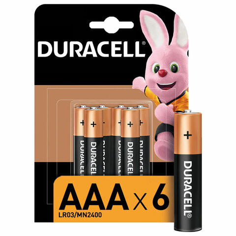 Батарейки КОМПЛЕКТ 6 шт., DURACELL Basic ОРИГИНАЛ, ААА (LR03, 24А), алкалиновые, мизинчиковые, Б0014858 по низкой цене оптом 