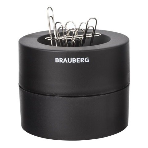 Скрепочница магнитная BRAUBERG с 30 скрепками, большой бочонок, черная, 225191 по низкой цене оптом 