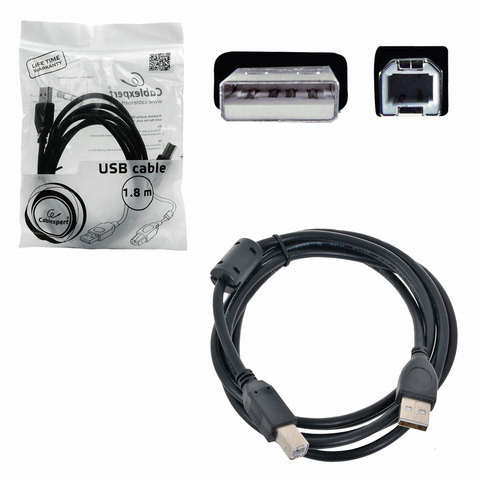 Кабель USB 2.0 AM-BM, 1,8 м, CABLEXPERT, 1 фильтр, для принтеров, МФУ и периферии, CCF-USB2-AMBM-6 по низкой цене оптом 