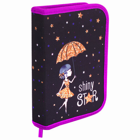 Пенал BRAUBERG, 1 отделение, 2 откидные планки, полиэстер, 21х14 см, "Shiny star", 270312 по низкой цене оптом 