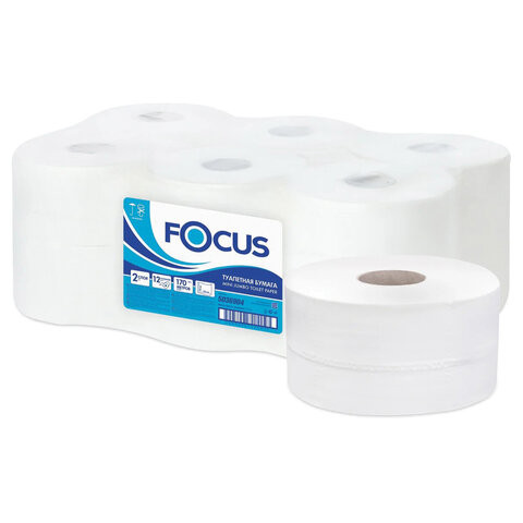 Бумага туалетная 170 м, FOCUS (Система Т2) 2-слойная, цвет белый, КОМПЛЕКТ 12 рулонов, 5036904 по низкой цене оптом Краснодар, Москва, Уфа, Казань, Барнаул, Владивосток, Хабаровск, Сахалин, Красноярск, Екатеренбург, 