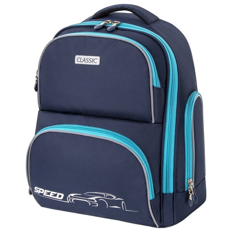 Рюкзак BRAUBERG CLASSIC, легкий каркас, премиум материал, Speed, синий, 37х32х21 см, 270088 по низкой цене оптом 