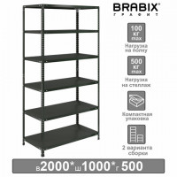 Стеллаж металлический BRABIX "ГРАФИТ MS KD-195/50-6", лофт, 1950х1000х500 мм, 6 полок, 291273, S240BR245693